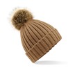 Fur Pom Pom Chunky Beanie - B412:Biscuit, 100% acrylic, One Size